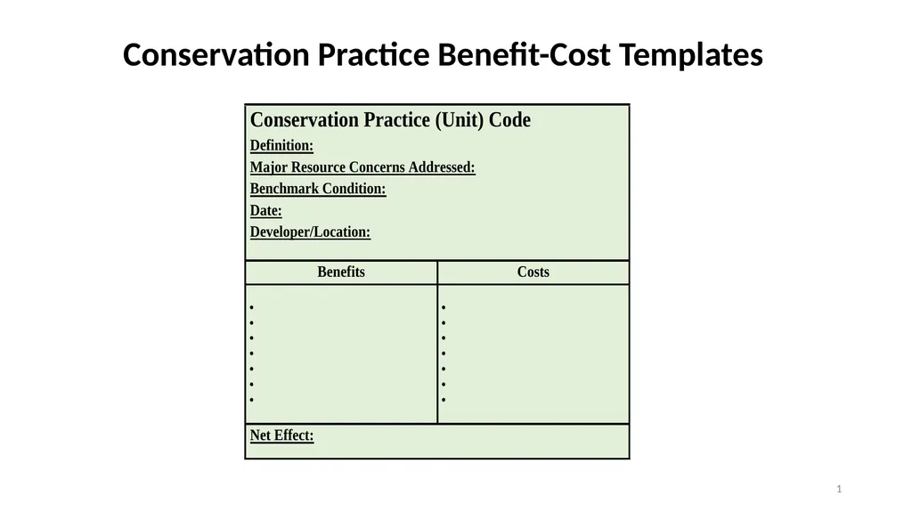 Conservation Practice Benefit-Cost Templates 1 - slide 1 of 13