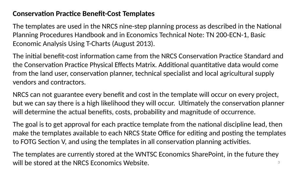 Conservation Practice Benefit-Cost Templates 1 - slide 3 of 13