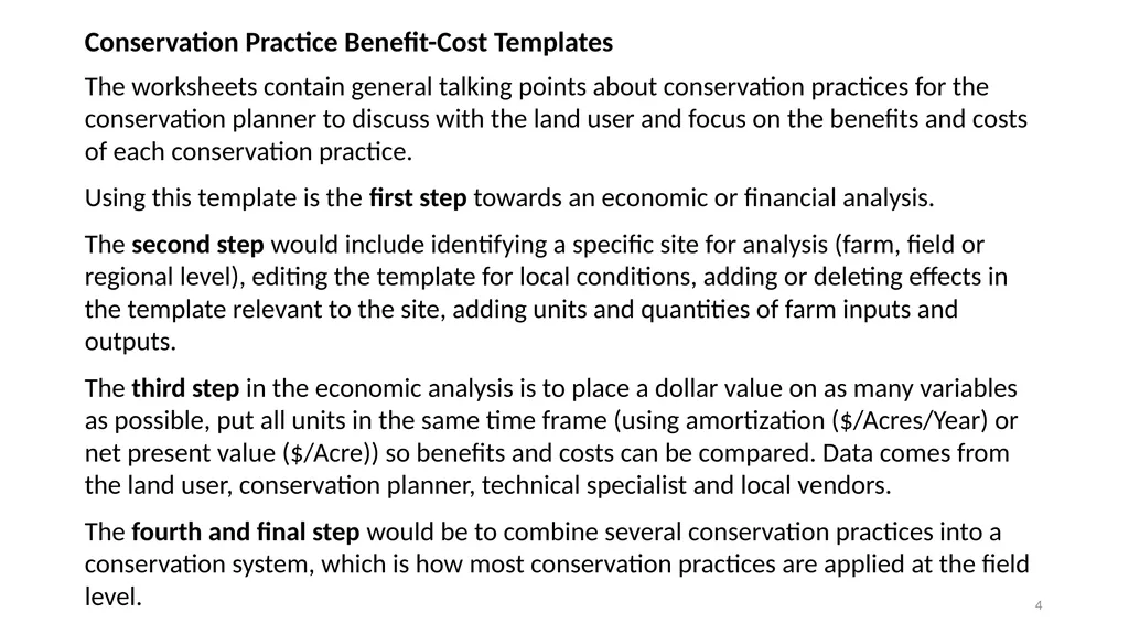 Conservation Practice Benefit-Cost Templates 1 - slide 4 of 13