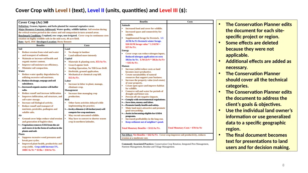 Conservation Practice Benefit-Cost Templates 1 - slide 8 of 13