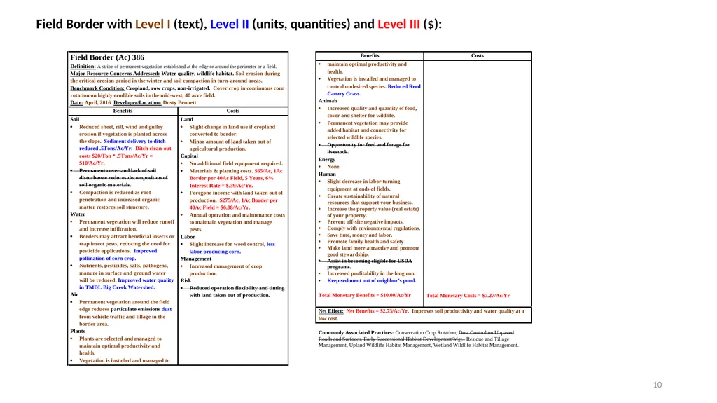 Conservation Practice Benefit-Cost Templates 1 - slide 10 of 13