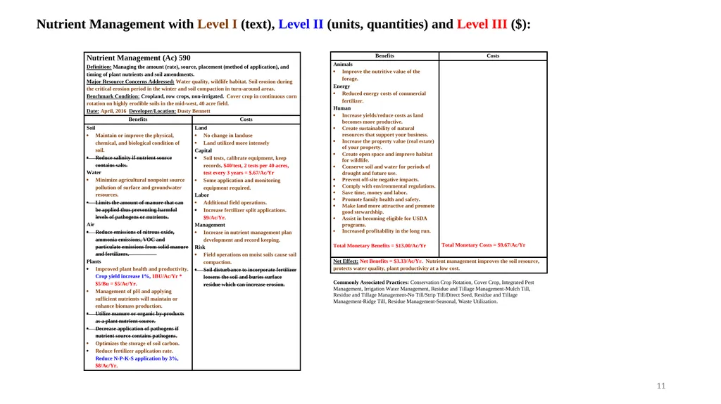 Conservation Practice Benefit-Cost Templates 1 - slide 11 of 13