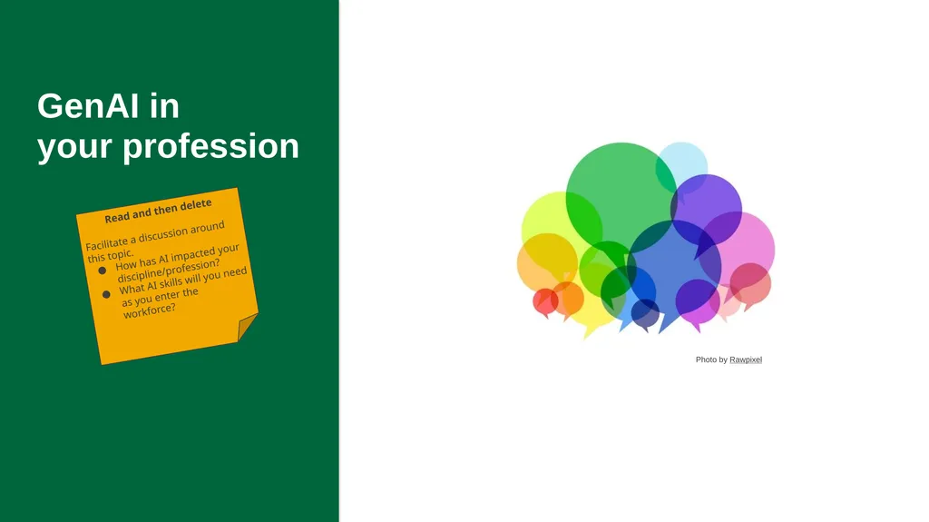 Generative AI in {this course} This slide deck - slide 6 of 20