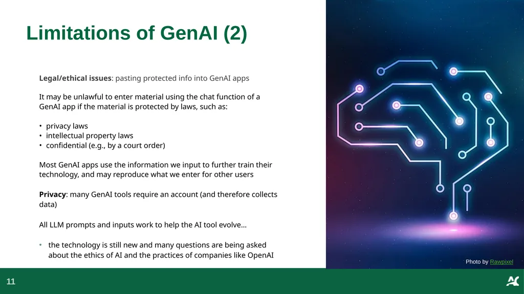 Generative AI in {this course} This slide deck - slide 11 of 20