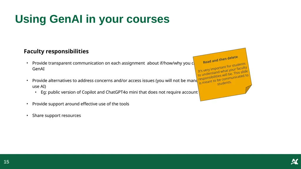 Generative AI in {this course} This slide deck - slide 15 of 20