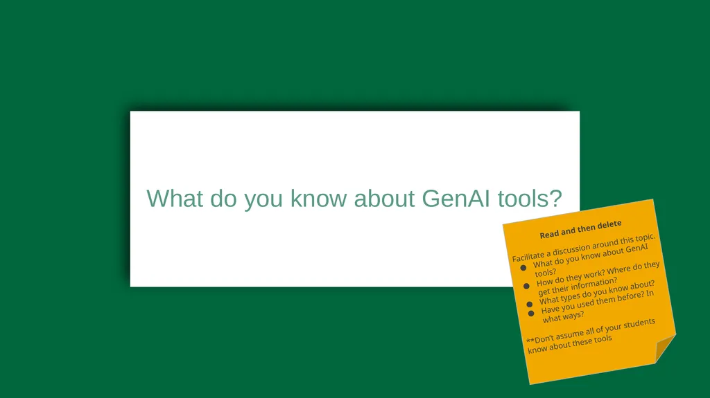 Generative AI in {this course} This slide deck - slide 3 of 20
