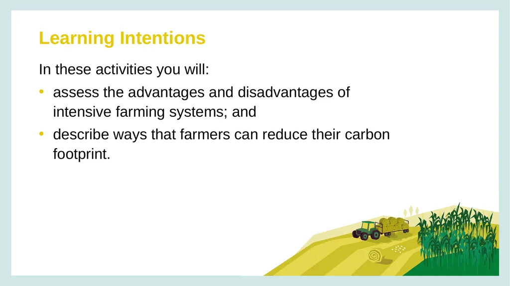 RESOURCE 3 INTENSIVE FARMING Learning Intentions - slide 2 of 6