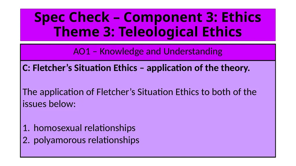 ETHICS Theme 3: Teleological Ethics C: Application - slide 2 of 20