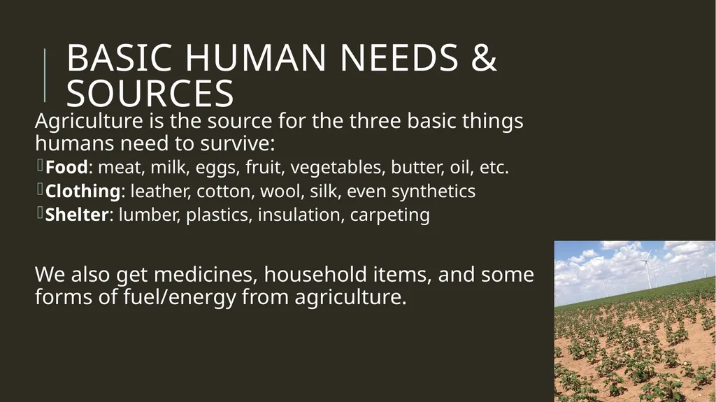 Agriculture and Human Needs Basic human needs & - slide 2 of 9
