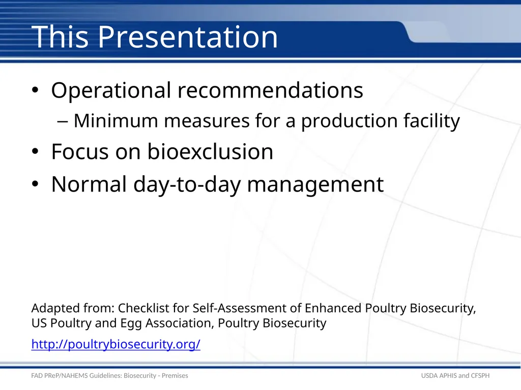 Biosecurity Premises Biosecurity for Bioexclusion - slide 2 of 26