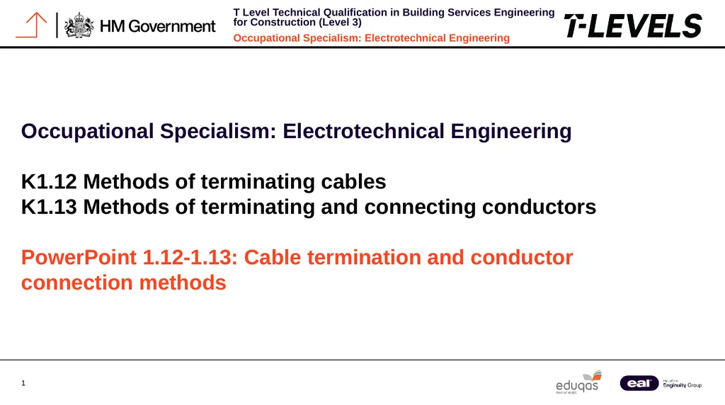 Occupational Specialism: Electrotechnical - slide 1 of 19