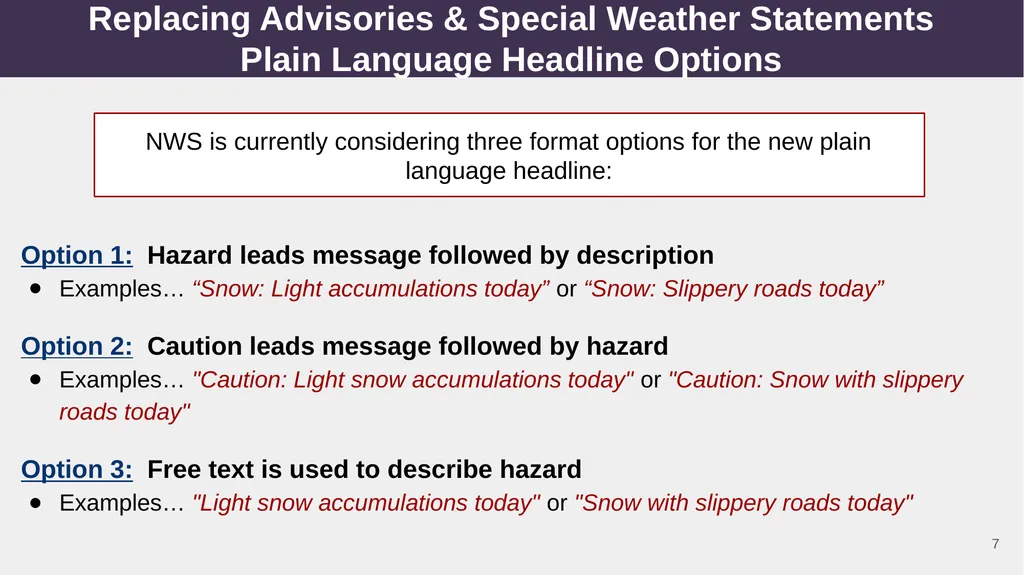 NWS Hazard Simplification Project: Plain Language - slide 7 of 10