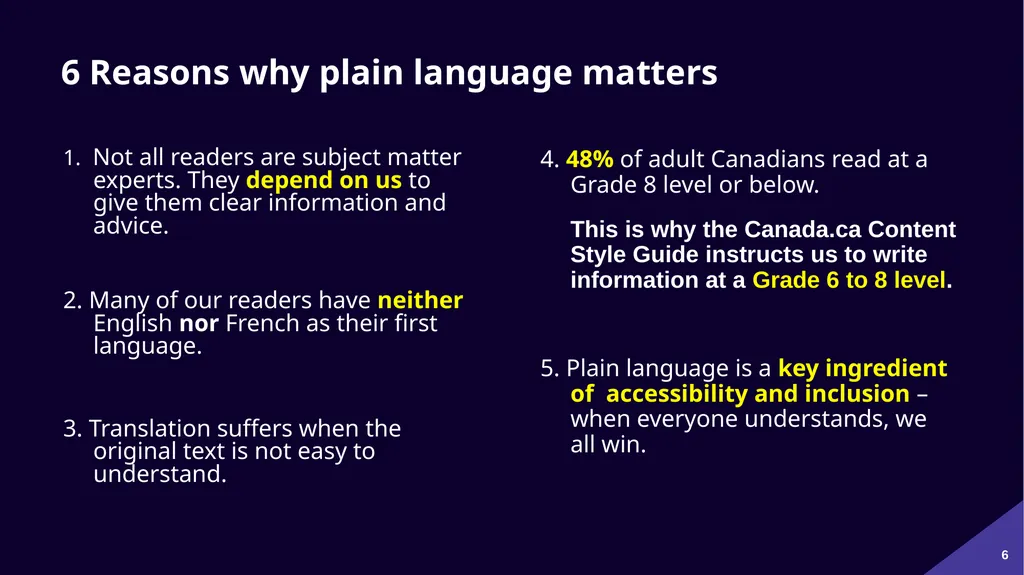Plain Language: a clear voice for Canada Please - slide 6 of 109