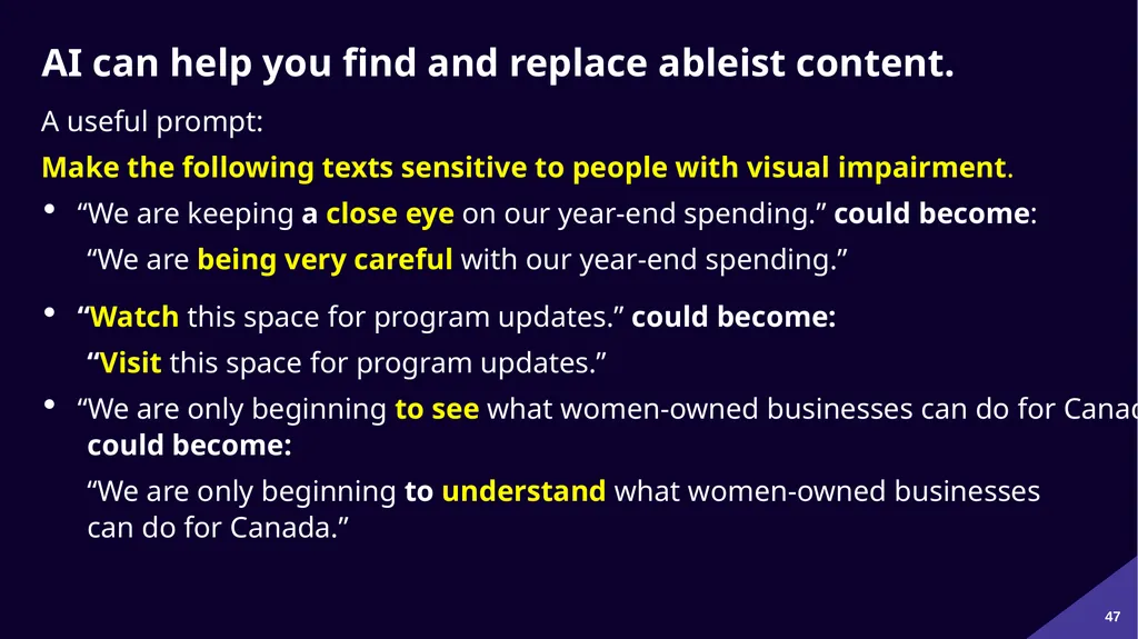 Plain Language: a clear voice for Canada Please - slide 47 of 109