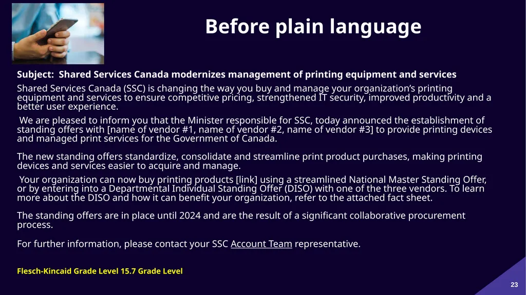 Plain Language: a clear voice for Canada Please - slide 23 of 109