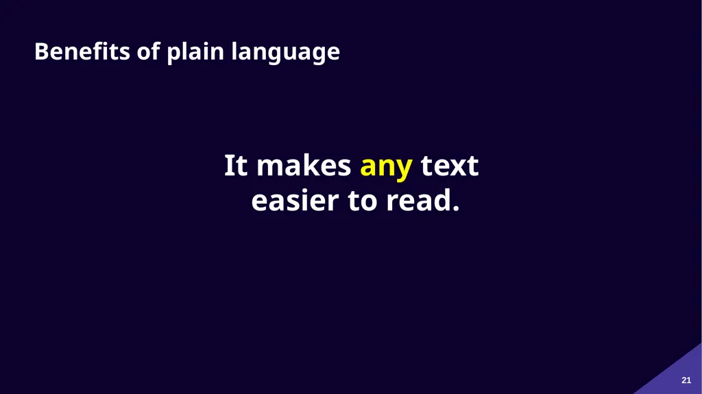 Plain Language: a clear voice for Canada Please - slide 21 of 109