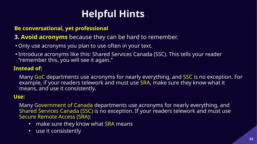 Plain Language: a clear voice for Canada Please - slide 62 of 109