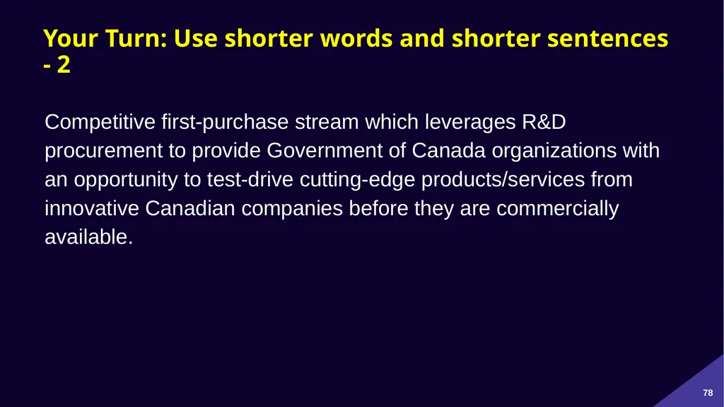 Plain Language: a clear voice for Canada Please - slide 78 of 109