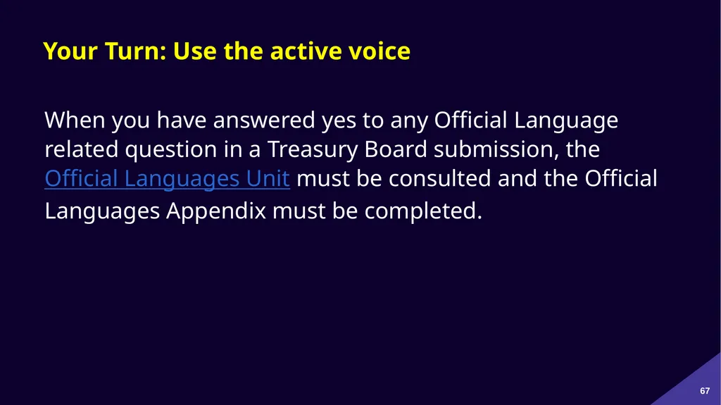 Plain Language: a clear voice for Canada Please - slide 67 of 109