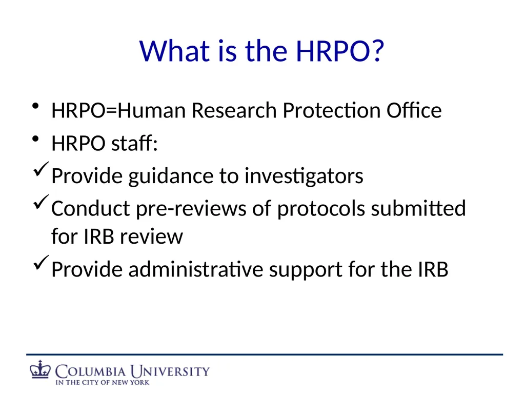 Human Subjects Research Overview: HRPO/IRB Human - slide 2 of 15