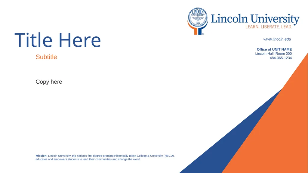 Subtitle Title Here Copy here Mission: Lincoln - slide 1 of 4