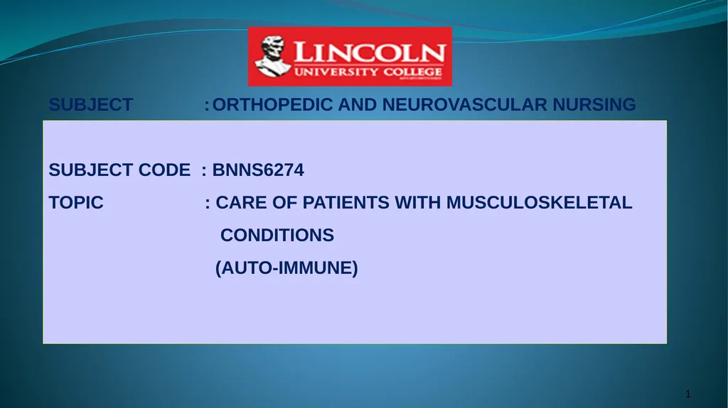 1 Subject : Orthopedic and Neurovascular Nursing - slide 1 of 61