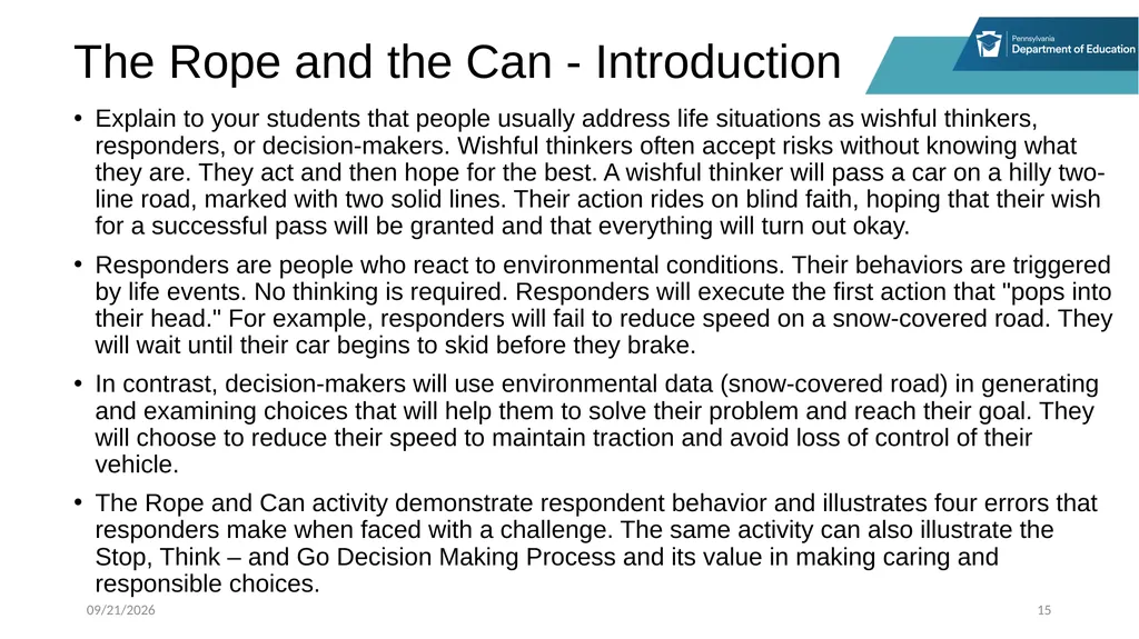 Stop, Think and Go Instructor Sample Activities - slide 15 of 44