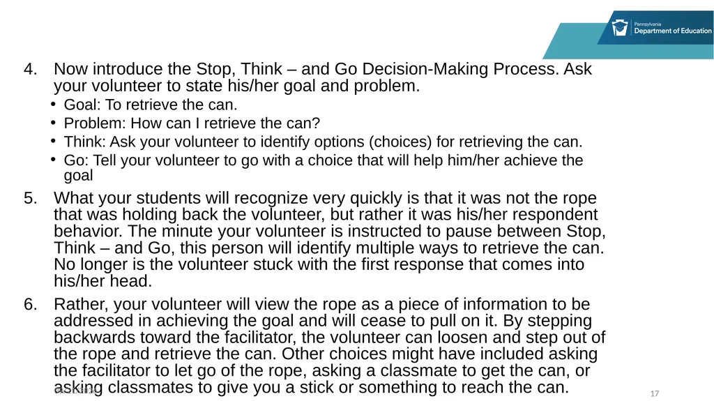 Stop, Think and Go Instructor Sample Activities - slide 17 of 44