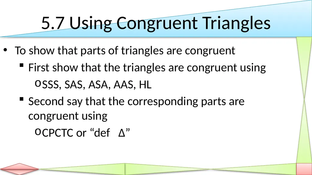 Congruent Triangles Geometry Chapter 5 This - slide 50 of 60