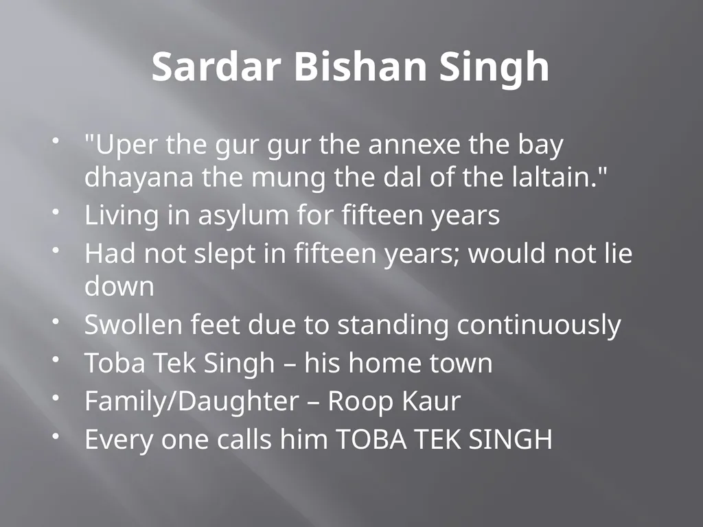 Toba tek singh A short story by Sadat Hasan Manto - slide 8 of 10
