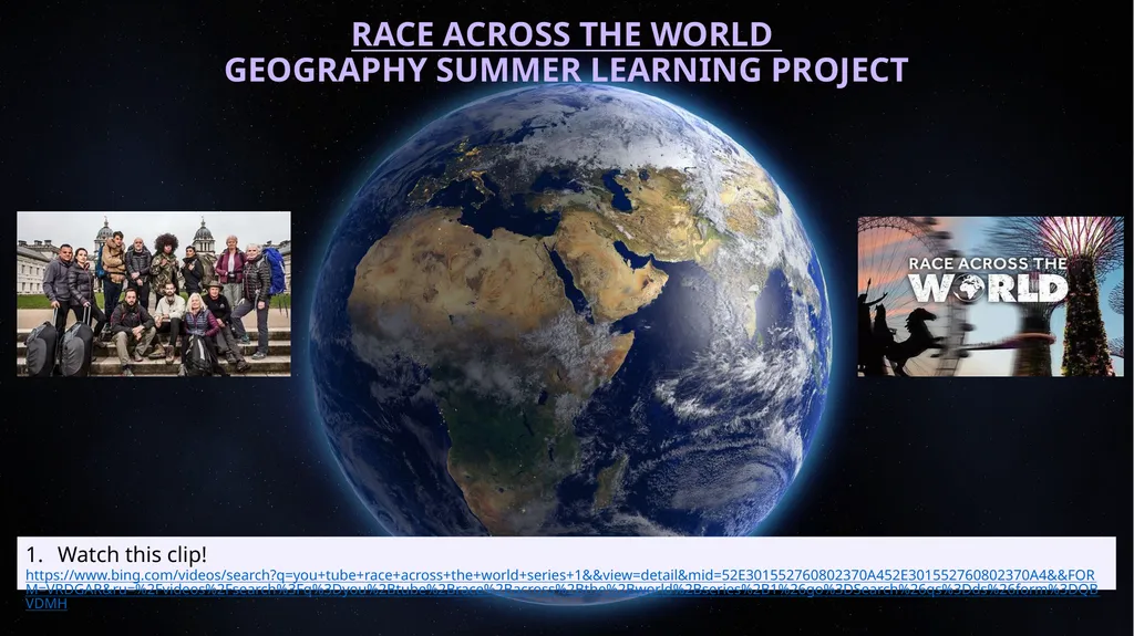 Race across the world Geography summer learning - slide 1 of 7