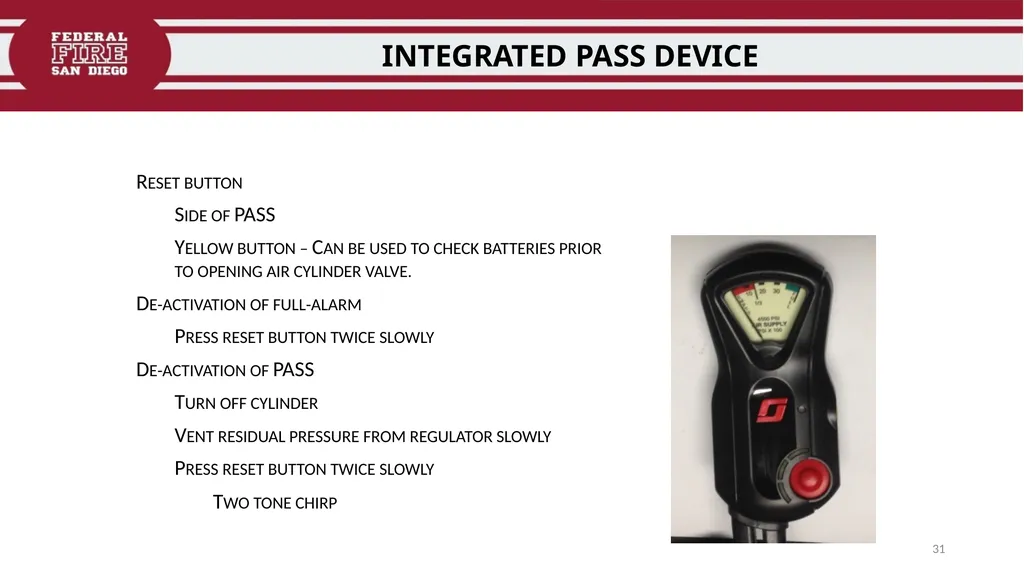 FFDSD TRAINING SCOTT X3 SCBA Identify the - slide 31 of 39