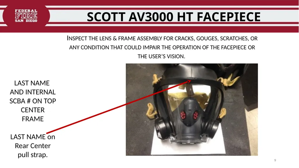 FFDSD TRAINING SCOTT X3 SCBA Identify the - slide 9 of 39