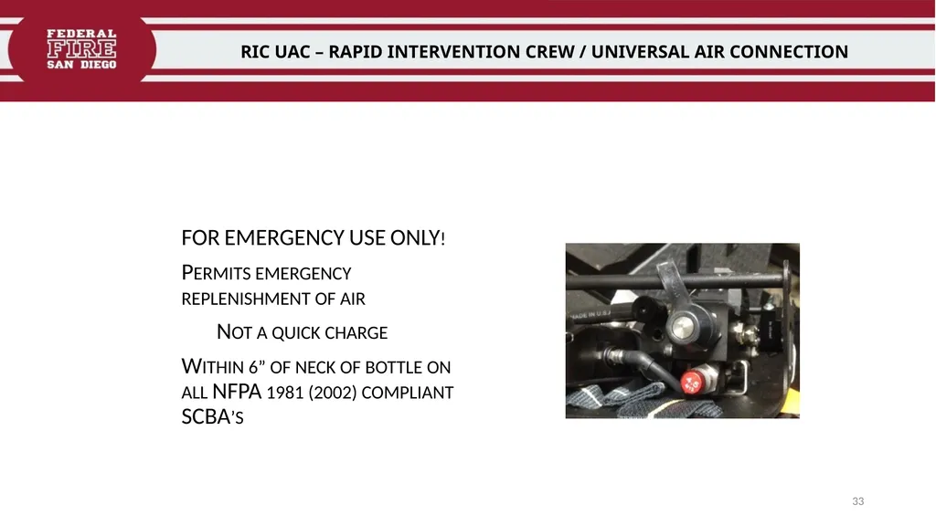 FFDSD TRAINING SCOTT X3 SCBA Identify the - slide 33 of 39