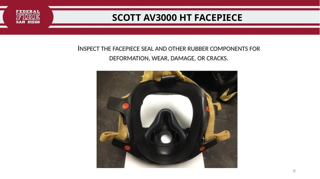 FFDSD TRAINING SCOTT X3 SCBA Identify the - slide 8 of 39