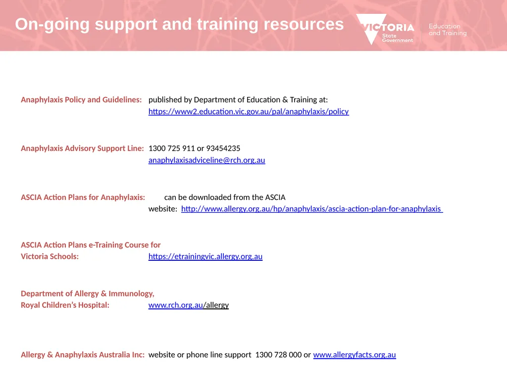 For all Victorian Schools Anaphylaxis Management - slide 9 of 9