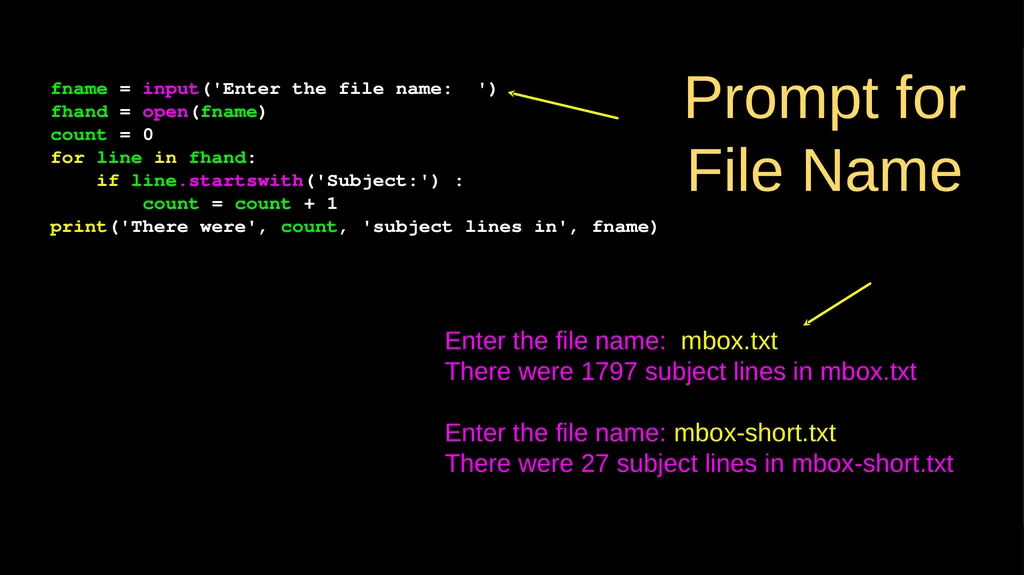 Reading Files Chapter 7 Python for Everybody - slide 21 of 24