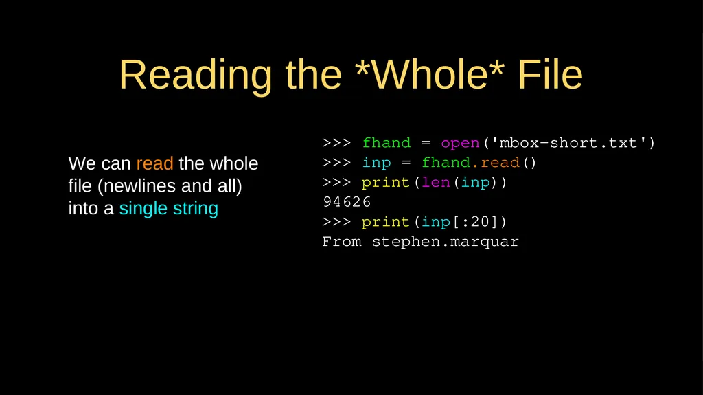 Reading Files Chapter 7 Python for Everybody - slide 14 of 24