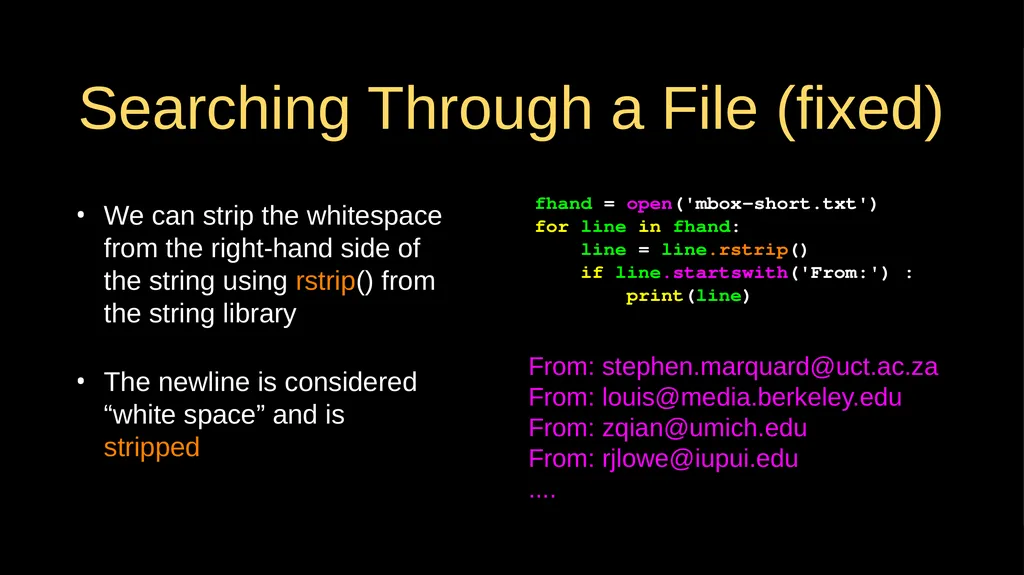 Reading Files Chapter 7 Python for Everybody - slide 18 of 24