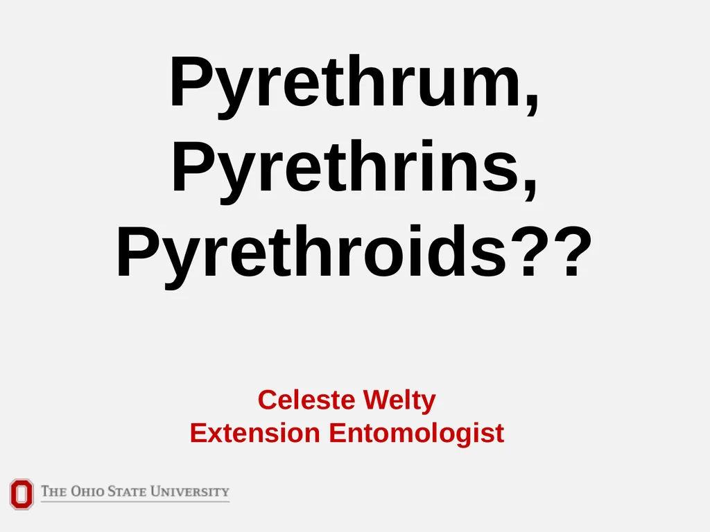 Pyrethrum, Pyrethrins, Pyrethroids?? Celeste Welty - slide 1 of 10