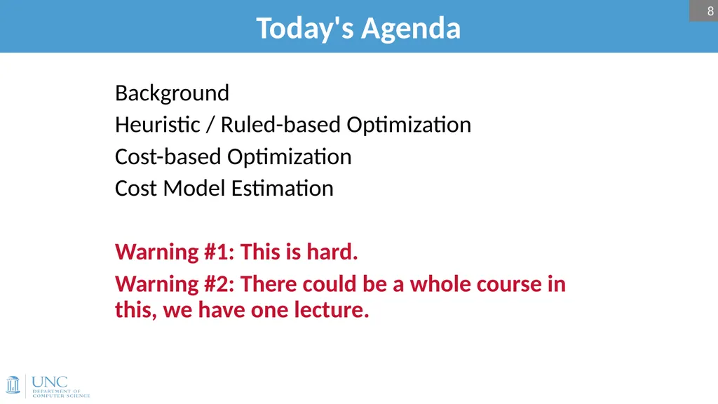 Lecture 15: Query Optimization 1 Announcements - slide 8 of 49
