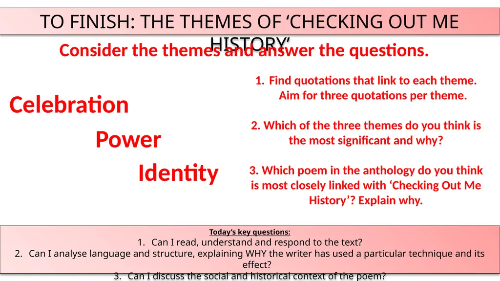 AQA ‘POWER AND CONFLICT’ POETRY ‘CHECKING OUT ME - slide 11 of 18