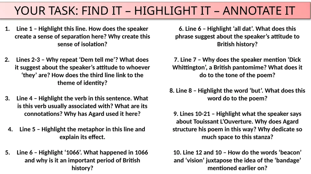 AQA ‘POWER AND CONFLICT’ POETRY ‘CHECKING OUT ME - slide 16 of 18