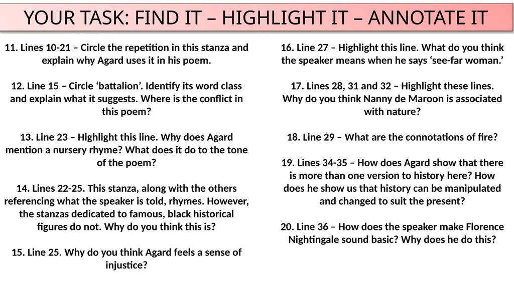 AQA ‘POWER AND CONFLICT’ POETRY ‘CHECKING OUT ME - slide 17 of 18