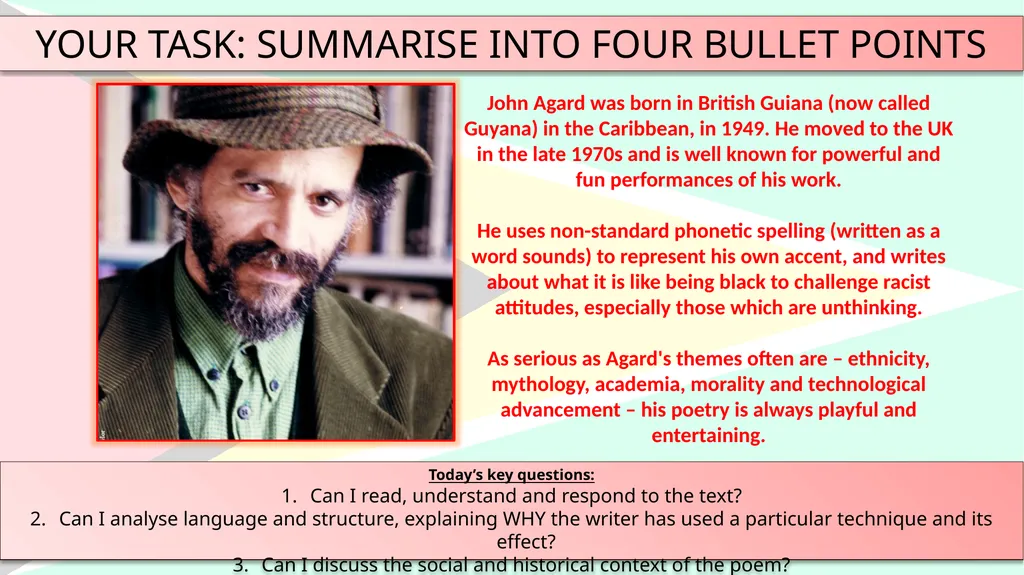 AQA ‘POWER AND CONFLICT’ POETRY ‘CHECKING OUT ME - slide 3 of 18