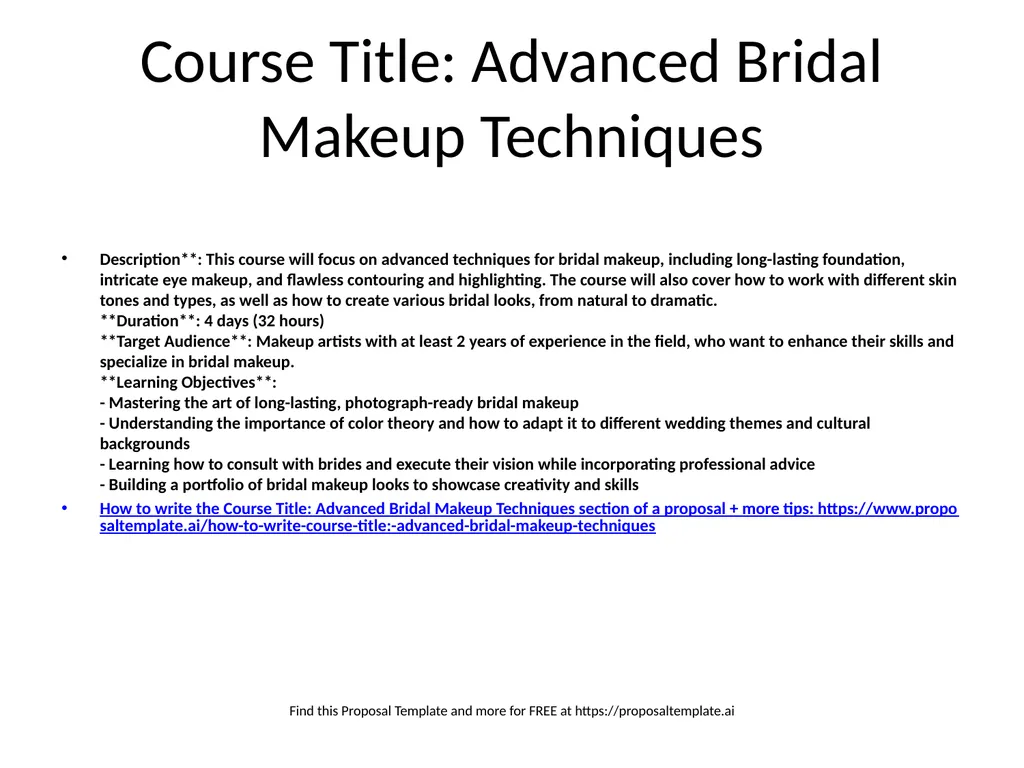 Makeup Training Proposal Template Learn more about - slide 4 of 15