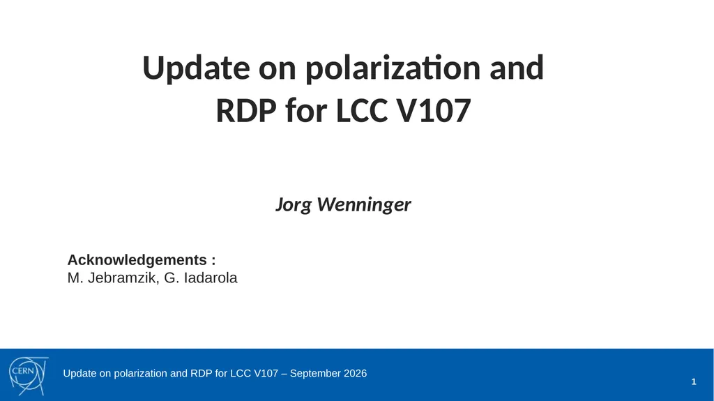Jorg Wenninger Update on polarization and RDP for - slide 1 of 22