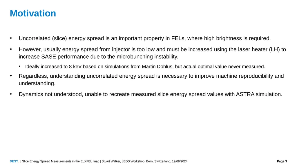 Slice Energy Spread Measurements in the EuXFEL - slide 3 of 23
