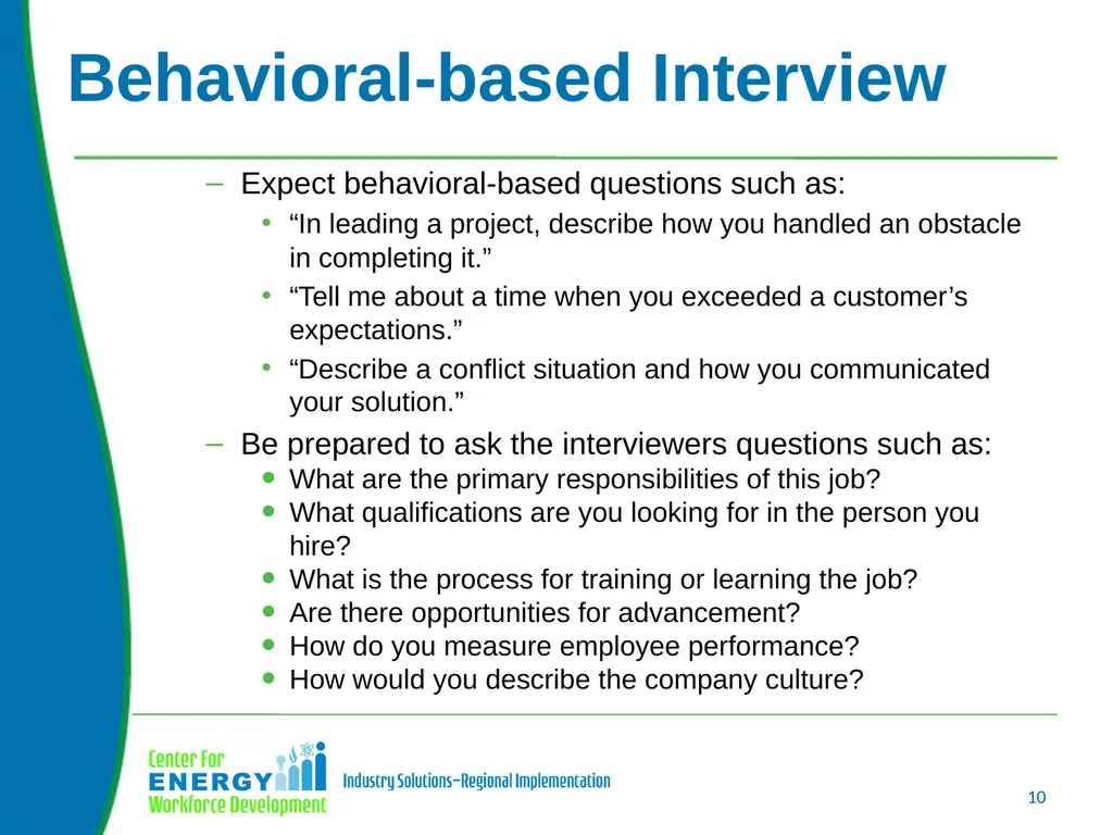 Interviewing Skills Upon completion of this unit - slide 10 of 13