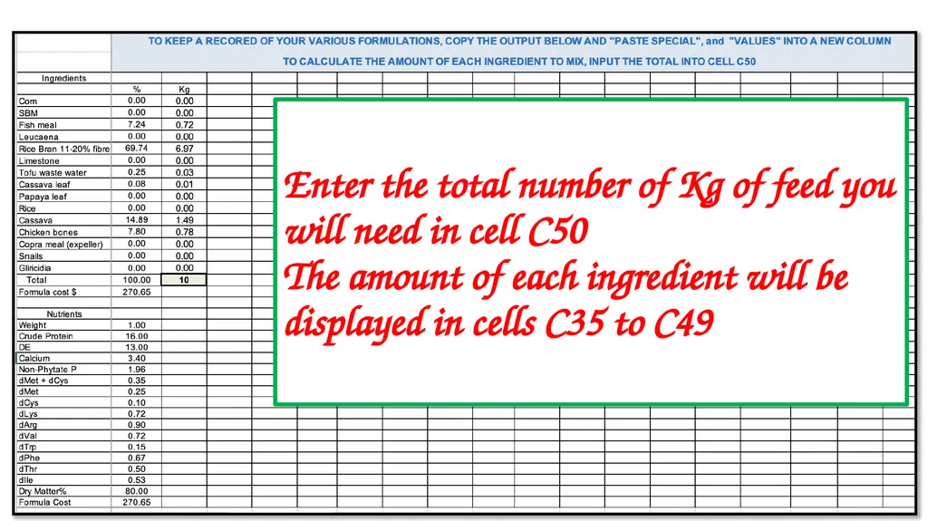 One Page Feed Formulation for Poultry &Pigs etc. - slide 10 of 15